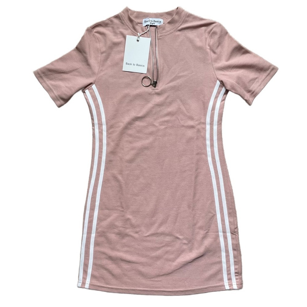 Back to Basics Sporty Chic Striped Blush Pink Mini Dress Small